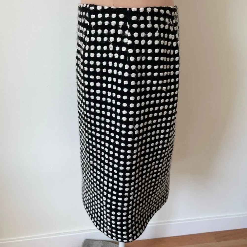 Edward Achour Paris Black White Knit Dot Wool Below The Knee Pencil Skirt Size 6